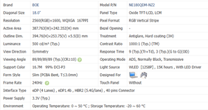 Nouvel écran LCD pour ordinateur portable BOE 18,0'' 2560x1600 Interface 40 broches 240Hz Panneau LCD fin pour le gaming avec garantie de 90 jours - Product Image 3