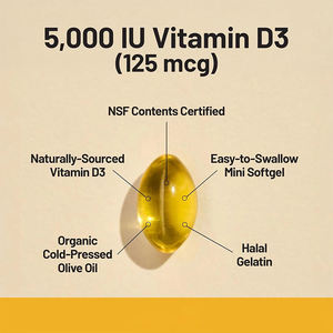 OEM Vitamine D3 5000IE (125mcg) Softgels 360 stuks Niet-GMO Glutenvrij Hoogwaardig Vitamine <span class=keywords><strong>D</strong></span> Supplement voor Bot- & Immuun Gezondheid - Product Image 3