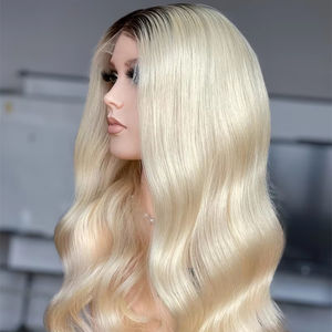 European Virgin HD Human Hair Loose Wave <b>Wigs</b> 250% Density Cancer Patients Raw Platinum Blonde Dark Roots Lace Toupee Base - Product Image 1