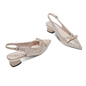 Escarpins Moncheer pour <span class=keywords><strong>femme</strong></span> à bout pointu, <span class=keywords><strong>talon</strong></span> bas, ornés de strass et de perles, antidérapants, légers, à enfiler, pour soirée, sexy - Product Image 2