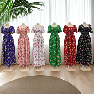Vestido de manga corta con cuello cuadrado y estampado floral informal de verano para mujer al por mayor - Product Image 4