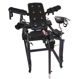 Chaise BDSM robuste, <span class=keywords><strong>table</strong></span> gynécologique réglable avec attaches et roulettes pour jeux fétichistes et utilisation avec machine pour adultes (Noir) - Product Image 4