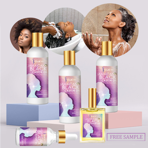 Ensemble de soin pour les cheveux, avec shampoing et après-shampoing, hydratation et démêlage, huile de ricin, cheveux crépus et bouclés, étiquette privée, 6 pièces - Product Image 1