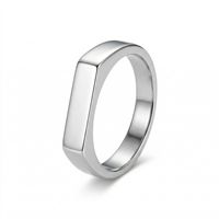Bague rectangulaire lisse en acier inoxydable, largeur 4 mm, bande unie moulée, bijoux basiques simples, vente en gros - Meilleures ventes