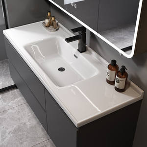Nouvelle armoire de salle de bain murale minimaliste moderne en contreplaqué multicouche avec lavabo en céramique intégré - Product Image 5
