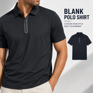 Polo vierge personnalisé de luxe pour homme, col zippé, manches courtes, sur mesure, avec marquage personnalisé, fabriqué sur commande par le fabricant - Product Image 1