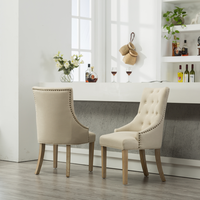 Chaises de salle à manger à dossier haut en cuir PU capitonné, en bois massif antique, avec clous décoratifs, lot de 2