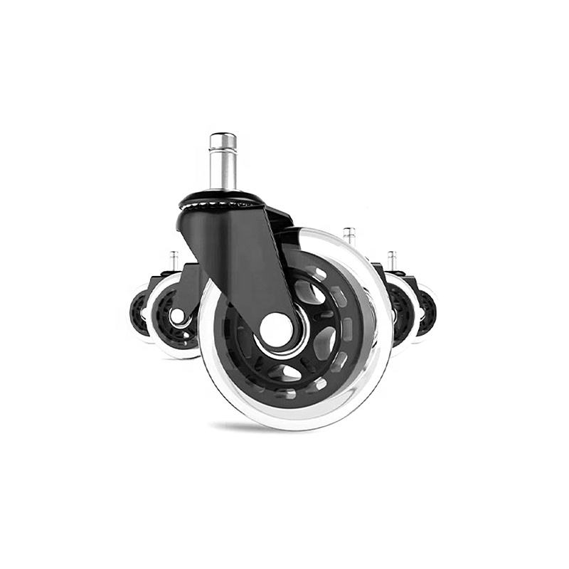 Gumi 3 Inch Swivel Silent PU Casters Black Transparent Office Chair Plastic Roller Furniture Replacement Soft Rollers for Office
