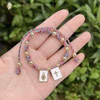 Bracelets scapulaires faits à la main LS-L5743, bracelets à médailles et croix avec émail blanc, bracelet tressé multicolore, style bohème