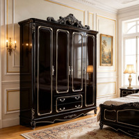 Armoire de luxe européenne en bois massif, sculptée à la main, avec garniture dorée, grand placard de rangement, meuble de chambre de villa, vente en gros