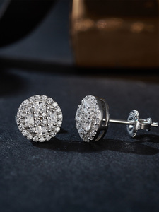 <span class=keywords><strong>Boucles</strong></span> <span class=keywords><strong>d</strong></span>'<span class=keywords><strong>Oreilles</strong></span> de Luxe en Argent Sterling 925 et Moissanite, Taille Ronde et Baguette, Serties de Paillettes, Motif Floral, pour Hommes et Femmes - Product Image 2