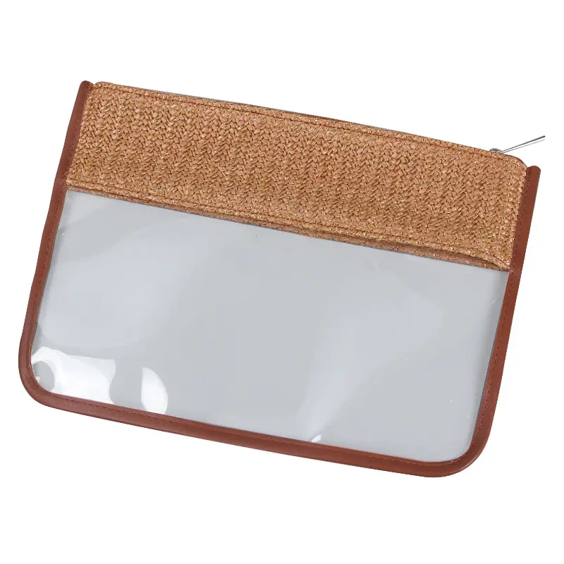 Fashion Luxury Waterproof Holder Transparent Toiletry Pouch Rattan& Clear Pvc Promotional Cosmetic Makeup Bag