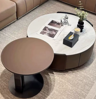 Ensemble de tables basses rondes de luxe léger, style italien, en cuir de selle et dalle de roche, tables basses gigognes extensibles pour salon