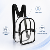 Mini sac à dos transparent en PVC approuvé pour les stades, avec deux compartiments zippés, bretelles réglables, sac d'école transparent, concert, festival
