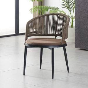 Breathable Rope Weave Armchair With <strong>Padded</strong> <strong>Seat</strong> Sturdy Metal Frame <strong>for</strong> Dining Room - Product Image 3