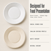 Assiette ronde en pulpe de bagasse de 6 pouces, bord côtelé en fibre moulée, vaisselle de service alimentaire, emballage en gros