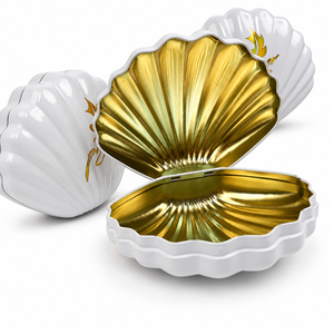 Boîte en métal personnalisée en forme de coquille, emballage cadeau en métal pour bonbons, chocolats, bijoux, cosmétiques, rangement - Product Image 4