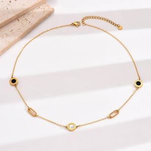 Collar de Acero Inoxidable Chapado en Oro de 14K de Moda al por Mayor, Exquisito Collar Romano con Concha Natural Negra, Joyería de Moda para Mujer - Product Image 1