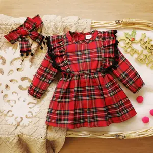 2023 New Design Plaid Baby Girl Rompers with Apron and Warn Autumn Full Sleeve Baby Girl Clothes