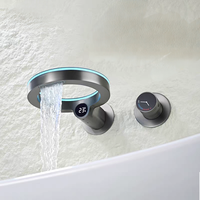 Robinet de lavabo numérique encastré à poignée unique, mural, en acier inoxydable, avec LED, mitigeur pour évier