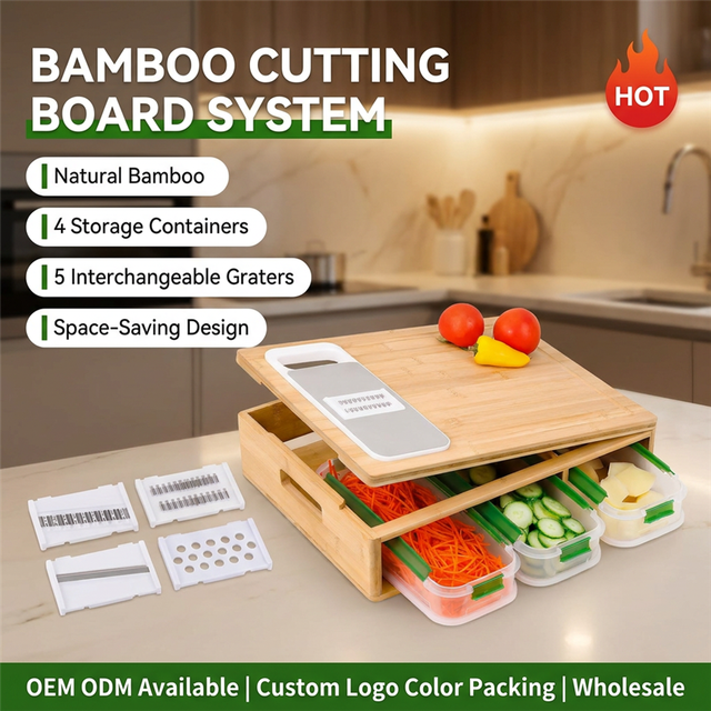 Kitchen Wooden Chopping Board Wholesale 2 in 1 Multi Functional Bamboo Cutting Board Tray With Container Storage Box