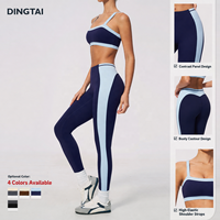 Ensemble de yoga 2 pièces certifié GCC, effet seconde peau, color block, pour femme, avec soutien-gorge de sport dos croisé et leggings longs, tenue de sport pour la gym