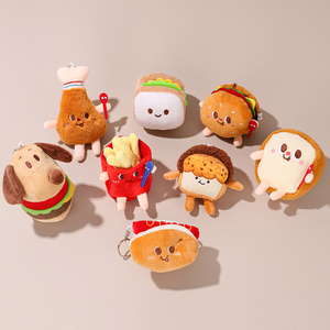 Vente en gros de porte-clés en peluche mignons de restauration rapide, pendentif pour sac, frites, hamburger, hot-dog, pain, jouets en peluche personnalisés pour la décoration - Product Image 2