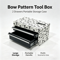 Boîte à outils en métal portable à 2 tiroirs avec motif nœud papillon, coffre de rangement en acier pour l'organisation des outils de bricolage, des clous et des quincaillerie