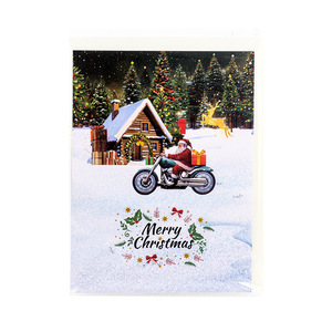 Carte de vœux créative pliée 3D pop-up Père Noël à moto, en papier, pour cadeaux et artisanat, personnalisable, vente en gros - Product Image 3