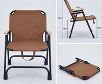 Chaise de camping pliante avec accoudoirs en bois, dossier bas, siège de loisirs extérieur portable en tissu Oxford