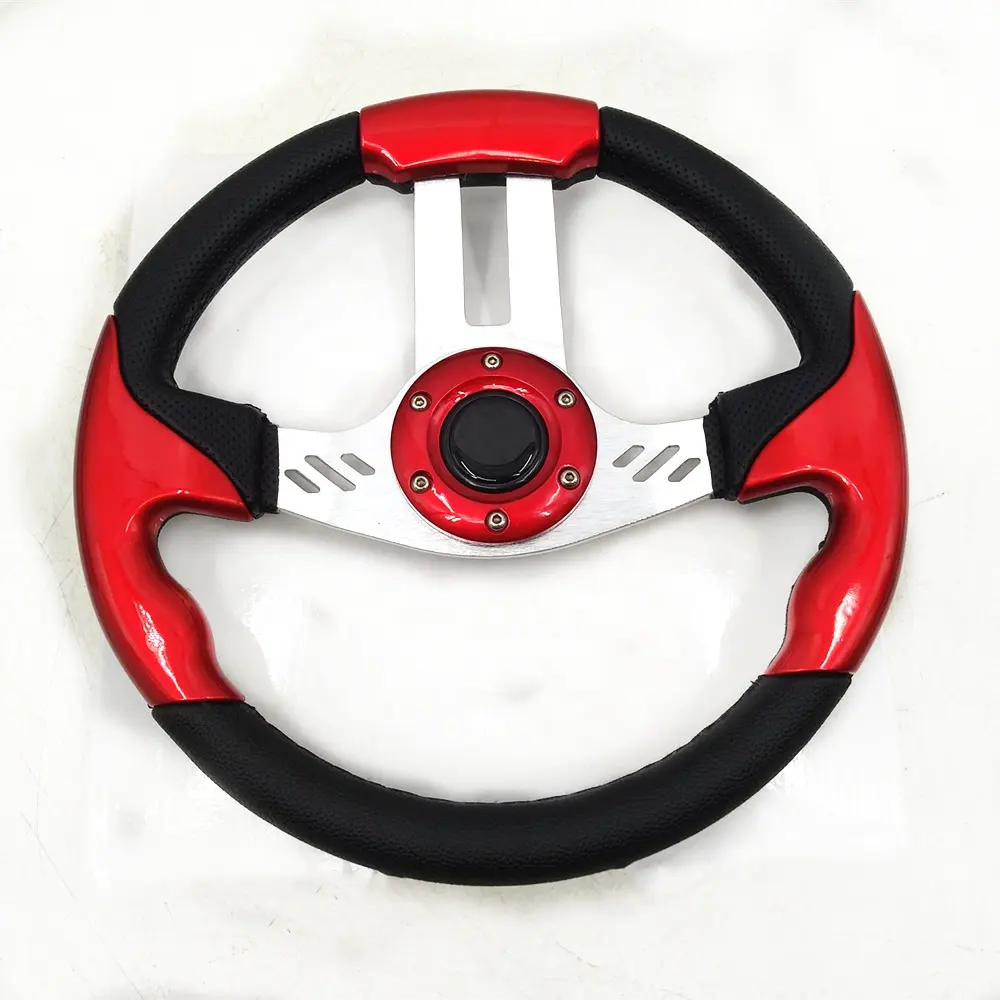 Logo Kustom Mobil Modifikasi 14 Inci 350MM Kulit PVC Merah/Hitam dengan Lubang Roda Kemudi