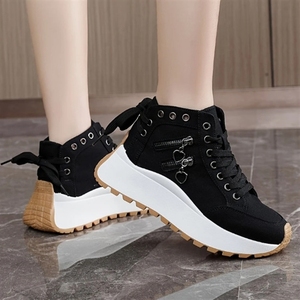 Chaussures décontractées montantes <span class=keywords><strong>pour</strong></span> femmes 2025 – 3 couleurs, semelle épaisse, fermeture éclair et lacets, détail cœur, antidérapantes, toutes saisons - Product Image 4