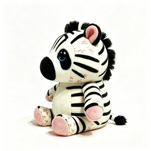 Peluche de cebra con estampado floral personalizado, animal de peluche suave y esponjoso en blanco y negro con detalles en rosa - Product Image 4