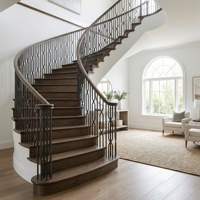 Rampe d'escalier intérieure en fer forgé au design moderne, avec arche croisée, fixation au sol, double croisillon, modèle BH-CB003