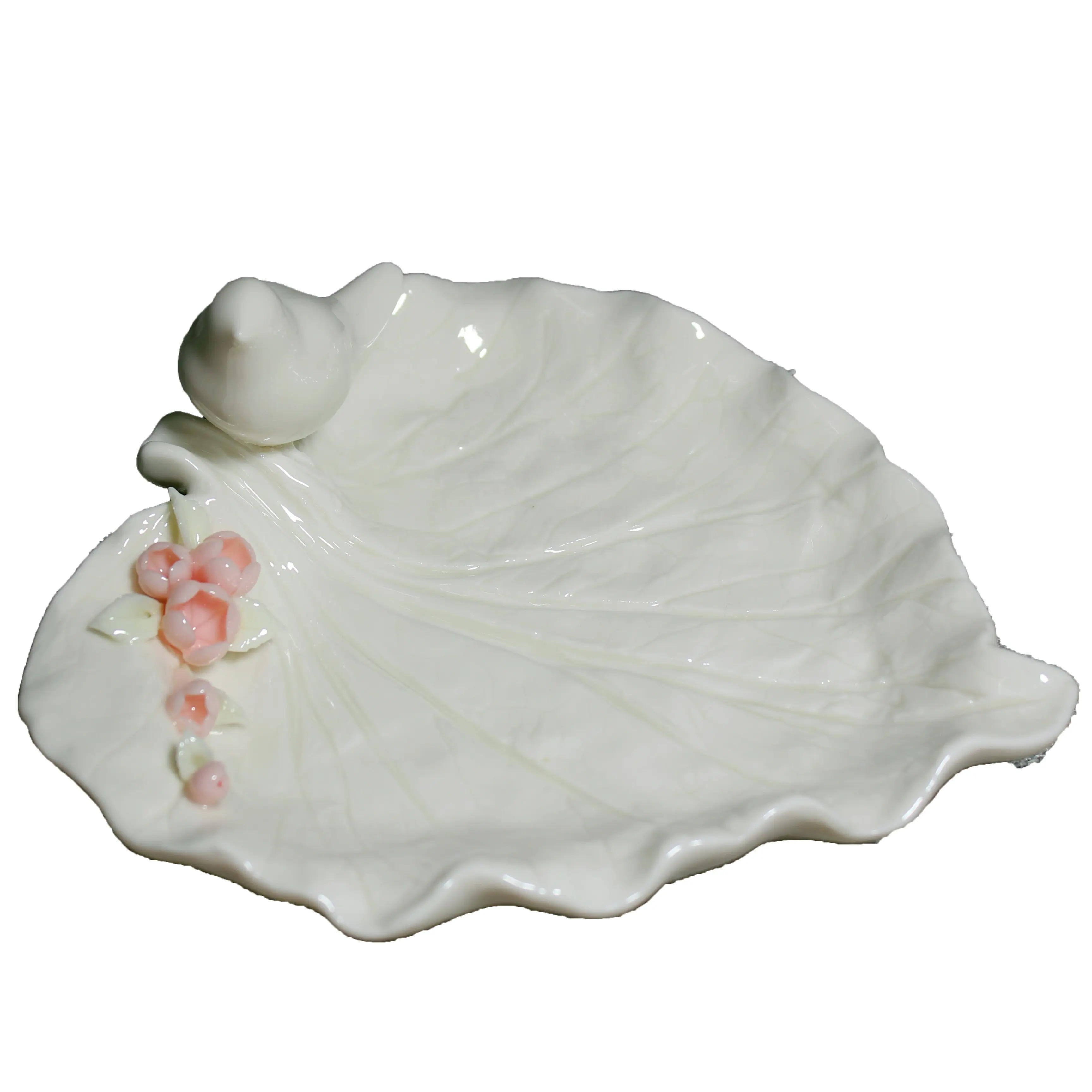 Porselen kase seramik yaprak şeklinde çanak kuş ve çiçek beyaz çömlek plaka düğün parti ve ev dekorasyonu