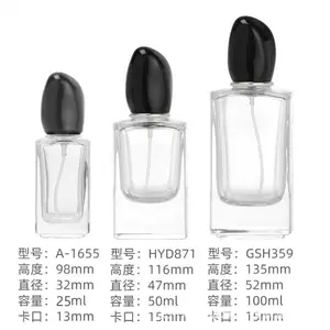 Botol kaca parfum Bening, kelas atas 30ml 50ml 100ml tebal dengan topi batu putih dan hitam botol semprot parfum Aluminium perak