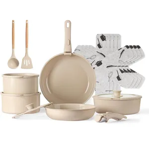 17pcs Detachable Handle Cooking Soup Pots Frying Pan Set Ceramic Nonstick Aluminum Non Stick Cookware Set
