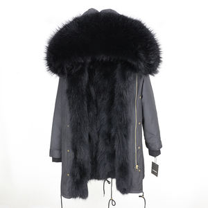 महिलाओं 2024 आकस्मिक शीतकालीन जैकेट लंबे पर्का प्राकृतिक रंग फर कॉलर हुड वाटरप्रूफ बड़ा लोमड़ फर लाइनर मोटी गर्म कोट - Product Image 2