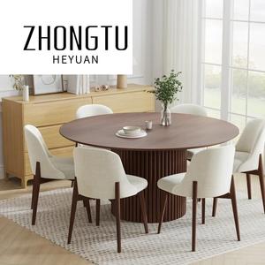 Juego de mesa de comedor con pedestal de roble macizo moderno, sillas de comedor de madera para cocina de 6-8 plazas, muebles para el hogar, restaurante, comedor - Product Image 6