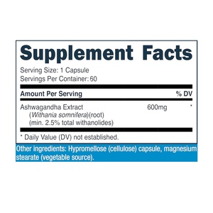 Suplemento Herbal de Ashwagandha OEM ODM 600mg, 60 Cápsulas - Vegetariano, Sin OMG, Sin Gluten, Raíz de Ashwagandha - Product Image 2