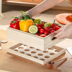 Caja de Almacenamiento de Huevos de Madera, Doble Capa, Madera Maciza con Asa, Exhibidor de Huevos para Mesa - Product Image 1