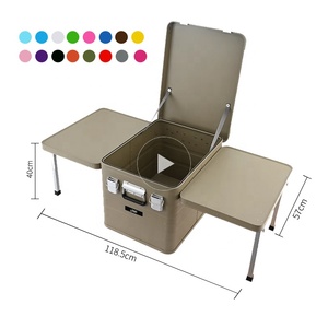 Boîte <span class=keywords><strong>pliable</strong></span> en aluminium portable de 84 L, revêtement noir, pour les voyages en voiture, les sorties en <span class=keywords><strong>camping</strong></span>, l'organisation de la <span class=keywords><strong>vaisselle</strong></span>, la vie hors route - Product Image 3