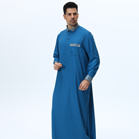 Arabische islamische Baumwoll stoff Kleidung für Männer Lässig Jalabiya Kurta Pyjama Design Shirt Kragen Muslim Metal Button Inspiriert Katar