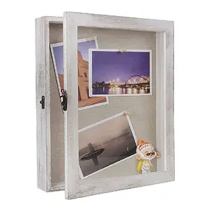 Wood Memory Keepsake Shadow Box Picture Frame with Glass Window and Linen Back