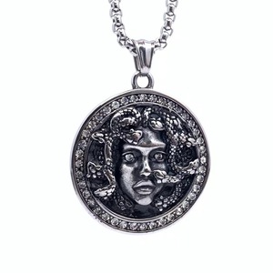 Stainless Steel Medusa Pendant With Red Gemstones Snake Woman Face Themed <b>Necklace</b> For Men And Women Gift Jewelry - Product Image 5