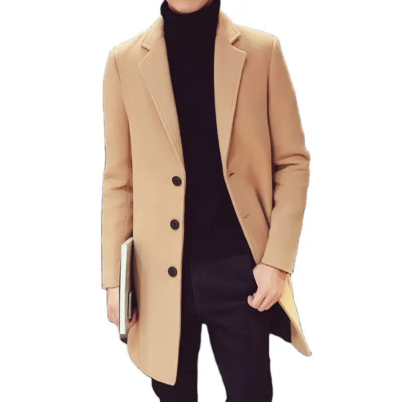 Мужской повседневный деловой Тренч из смешанной шерсти, мужское пальто для отдыха, мужские куртки в стиле панк