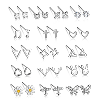 Boucles d'oreilles simples en argent sterling 925 hypoallergéniques, motifs cœur, fleur, étoile, lune, avec zircone cubique, pour femmes, vente en gros à prix abordable, pour le soin des piercings d'oreilles