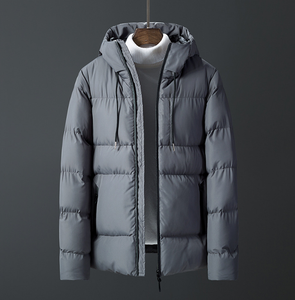 DFWJ02 Chaqueta de Invierno Acolchada para Hombre, Unisex, Azul Gris Borgoña, con Cierre y Capucha - Product Image 3