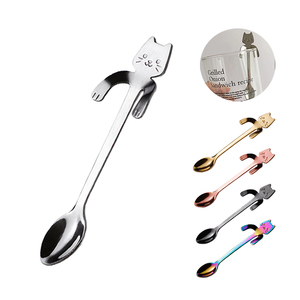 Creative Gift Cute Stainless Steel Cat Teaspoon Mini Ice Cream Spoon Coffee Hanging Cup Gold Spoon