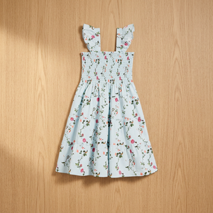 Vestido de Verano para Niñas con Estampado Floral, Estilo A-Line, Mangas de Pétalo, Hasta la Rodilla, de Algodón y Gasa, con Hombros con Volantes, Estilo Muñeca - Product Image 3